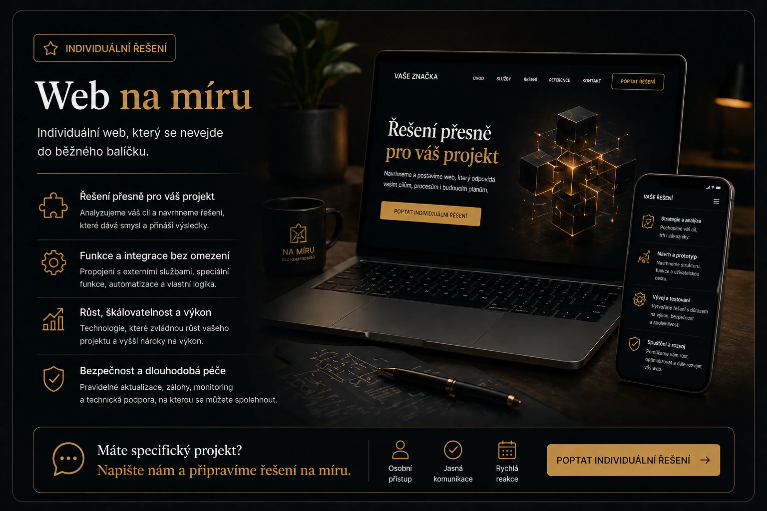 Ukázka individuálního webu na míru pro projekt mimo běžné balíčky
