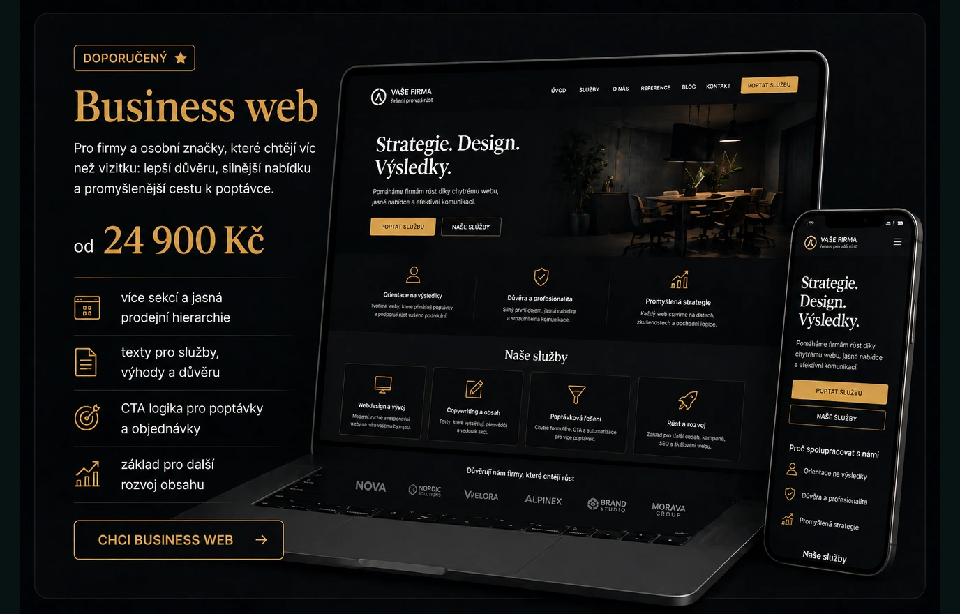 Ukázka doporučeného balíčku Business web pro silnější nabídku a promyšlenou cestu k poptávce