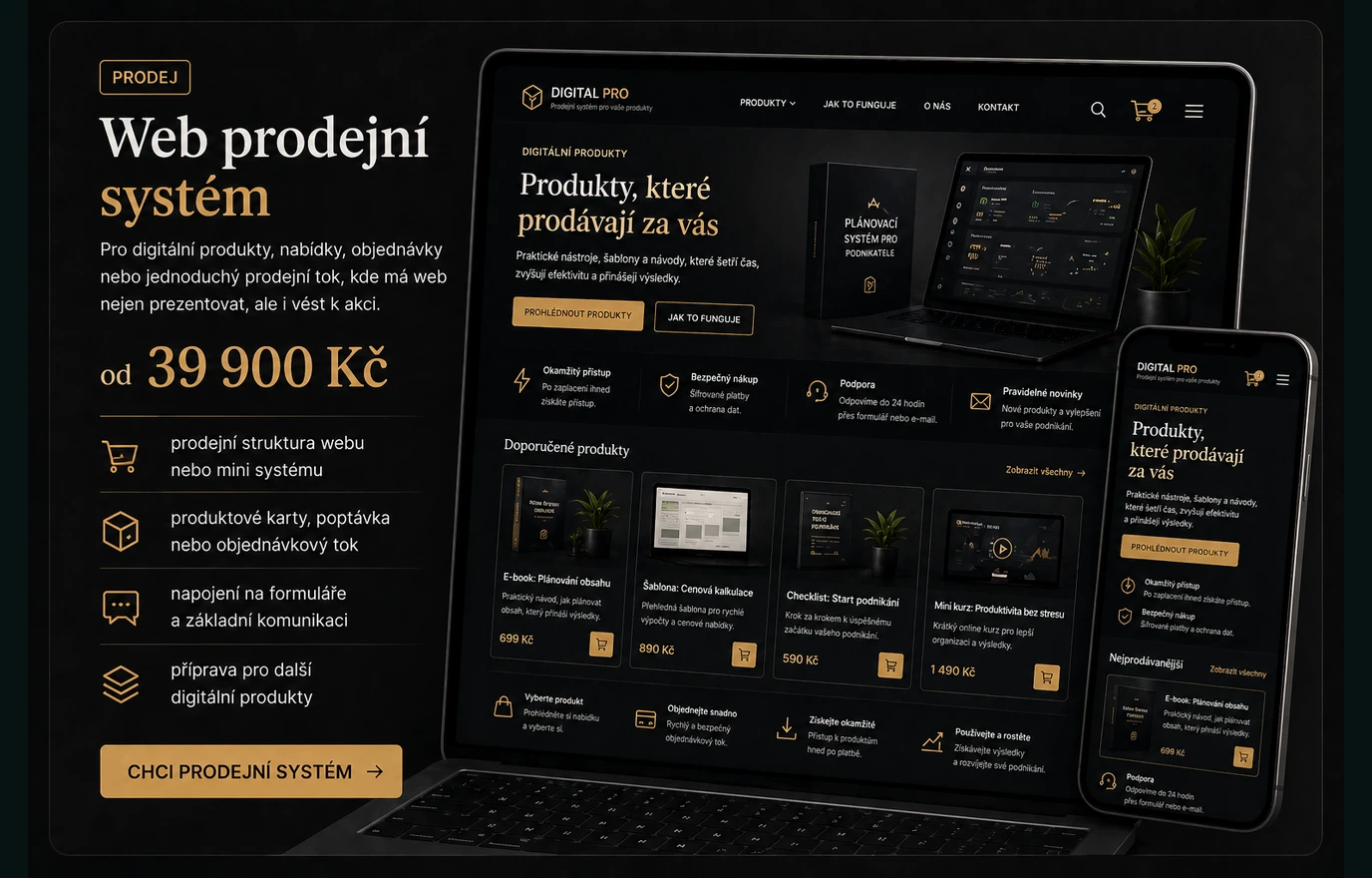 Ukázka balíčku Web prodejní systém pro digitální produkty, objednávky a prodejní tok