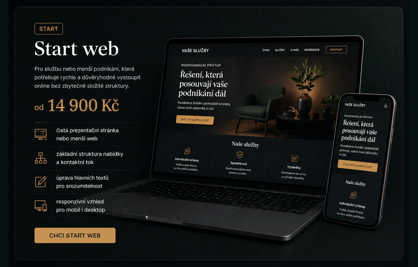 Ukázka balíčku Start web pro rychlou a důvěryhodnou online prezentaci