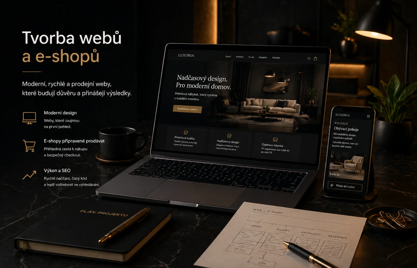 Hlavní vizuál sekce Tvorba webů a e-shopů